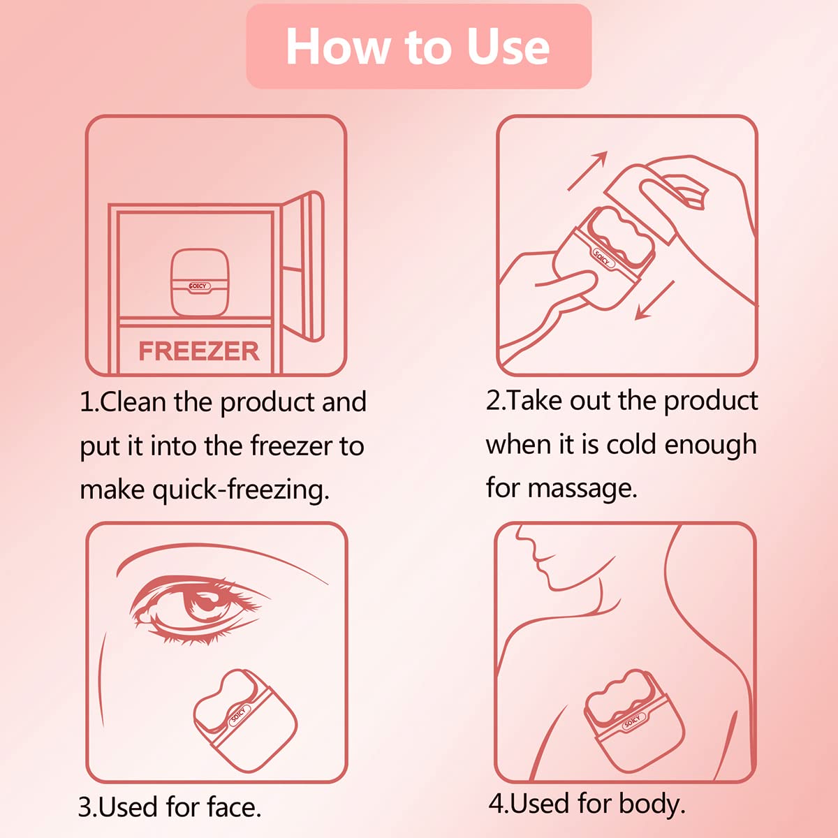 Double Ended Ice Roller and Cold Massage Tool for Face and Body Skincare