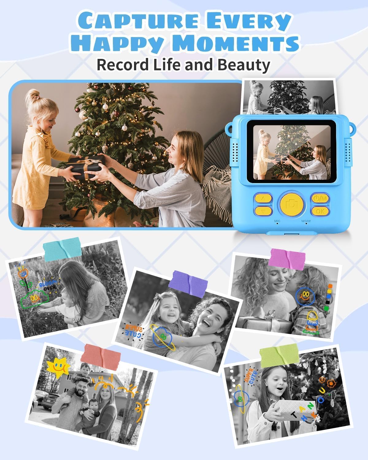 Instant Print Camera and Digital Video Recorder for Kids Birthday Holiday Gifts - 12