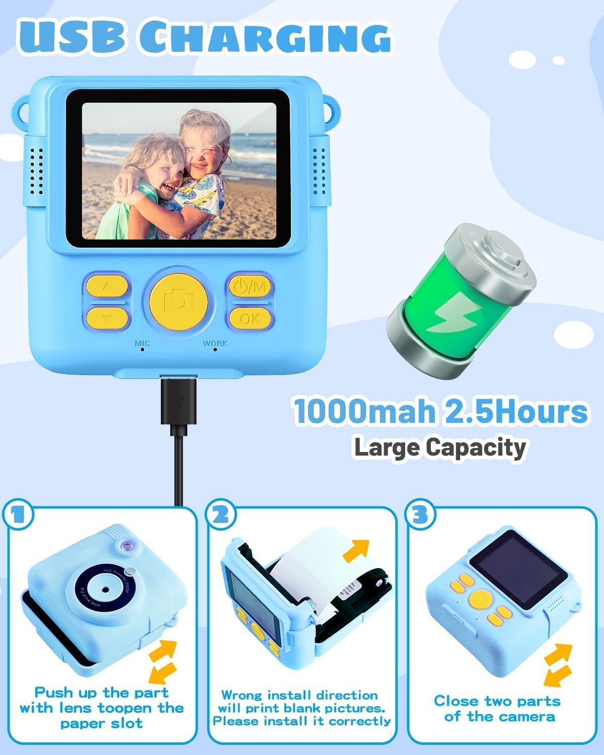 Instant Print Camera and Digital Video Recorder for Kids Birthday Holiday Gifts - 11