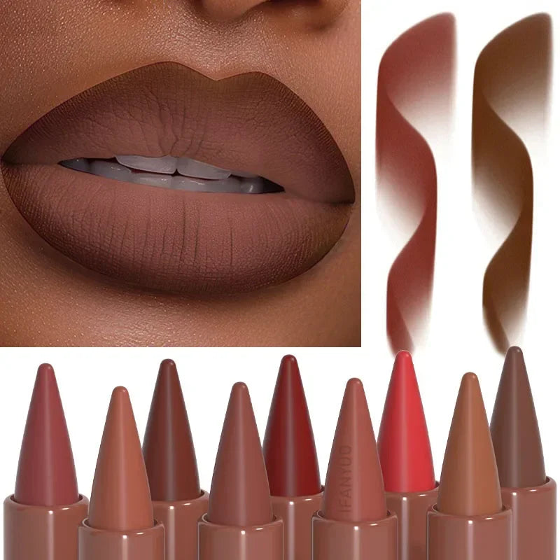 Matte Lip Liner and Velvet Lipstick Pencil for Precise Long Lasting Daily Makeup