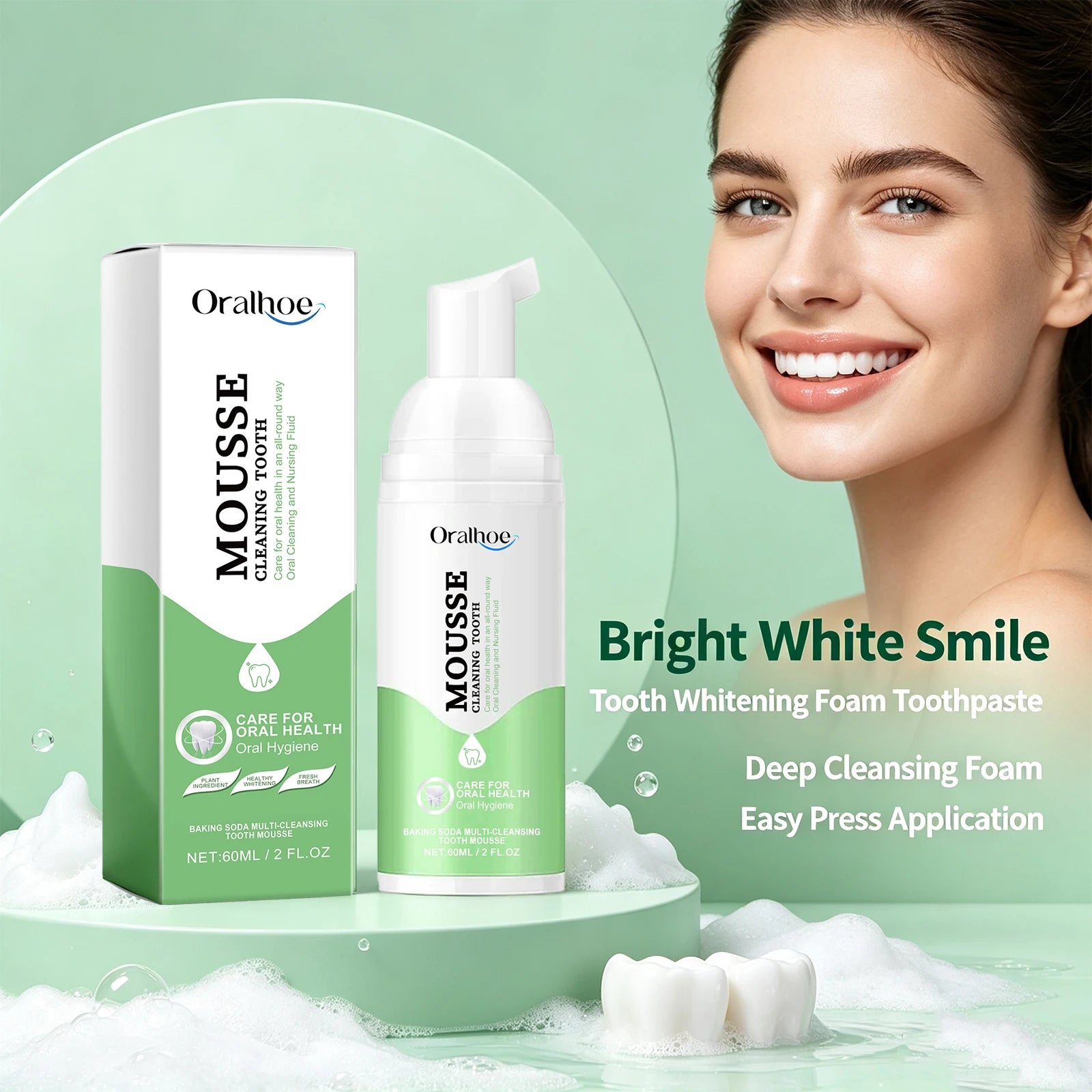 Whitening Foaming Toothpaste and Dental Mousse for Daily Teeth Stain Removal - 1