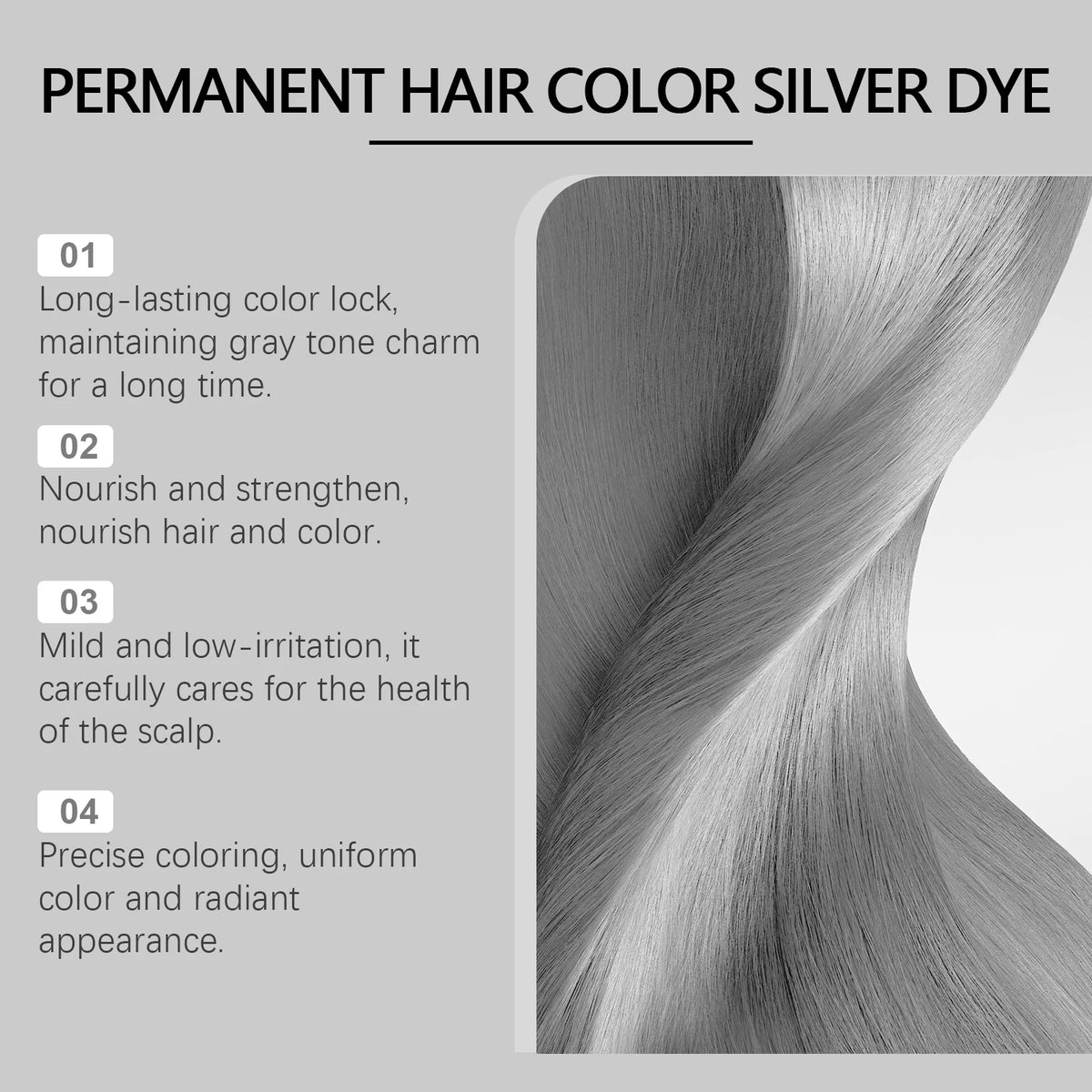 Permanent Silver Hair Dye and Gray Hair Color Cream for Salon Quality Results