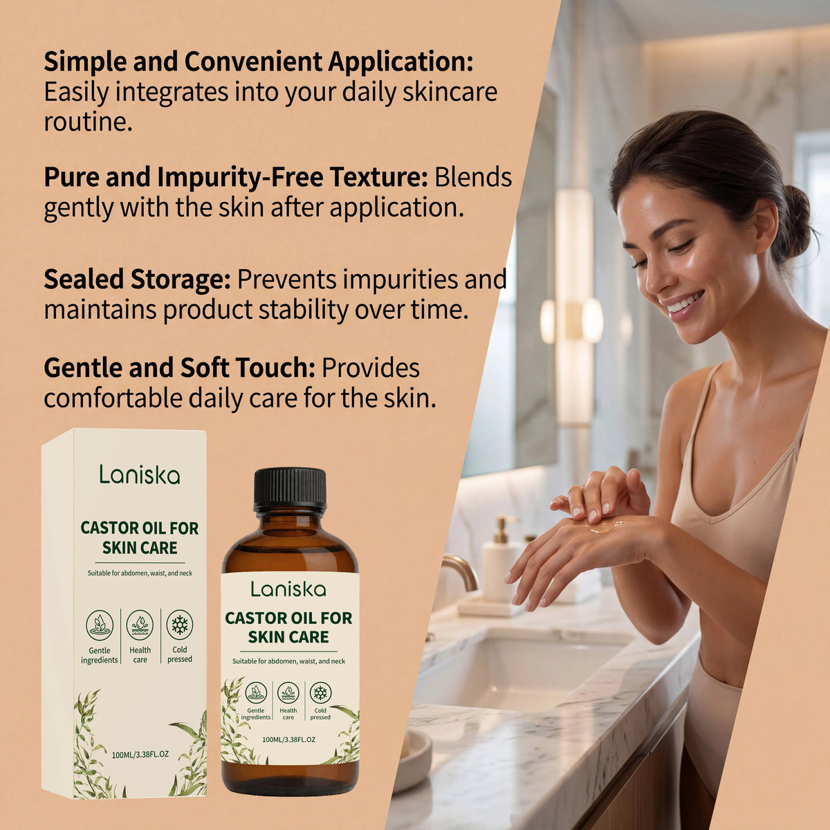 Cold Pressed Castor Oil and Moisturizing Body Care for Dry Skin and Massage