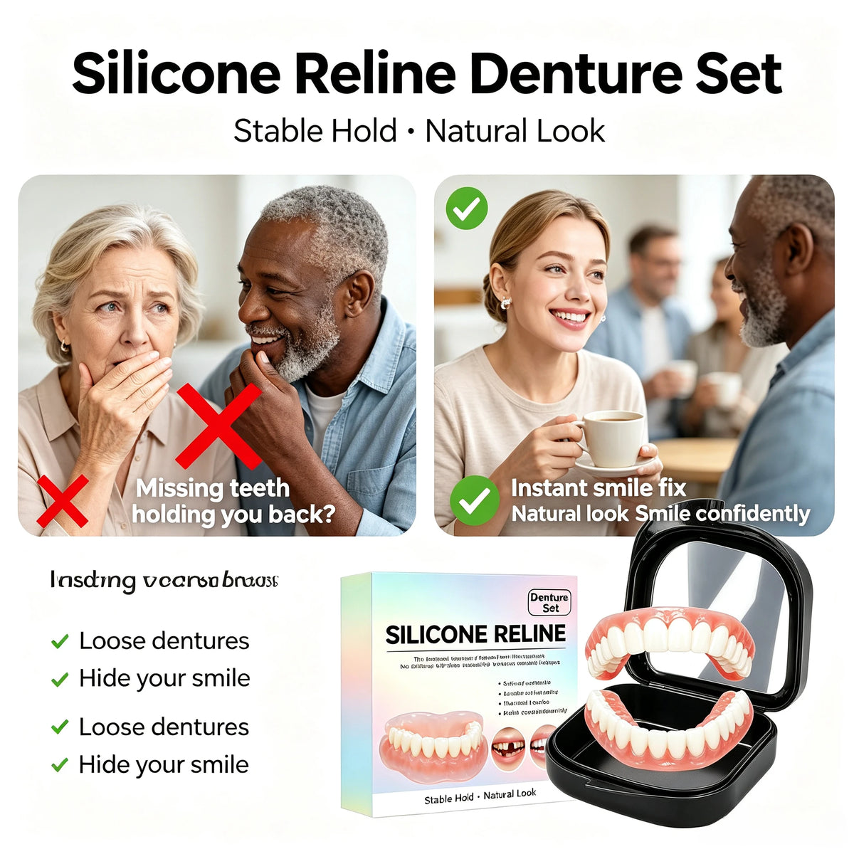 Silicone Dentures and Cosmetic False Teeth for Instant Smile Improvement at Home