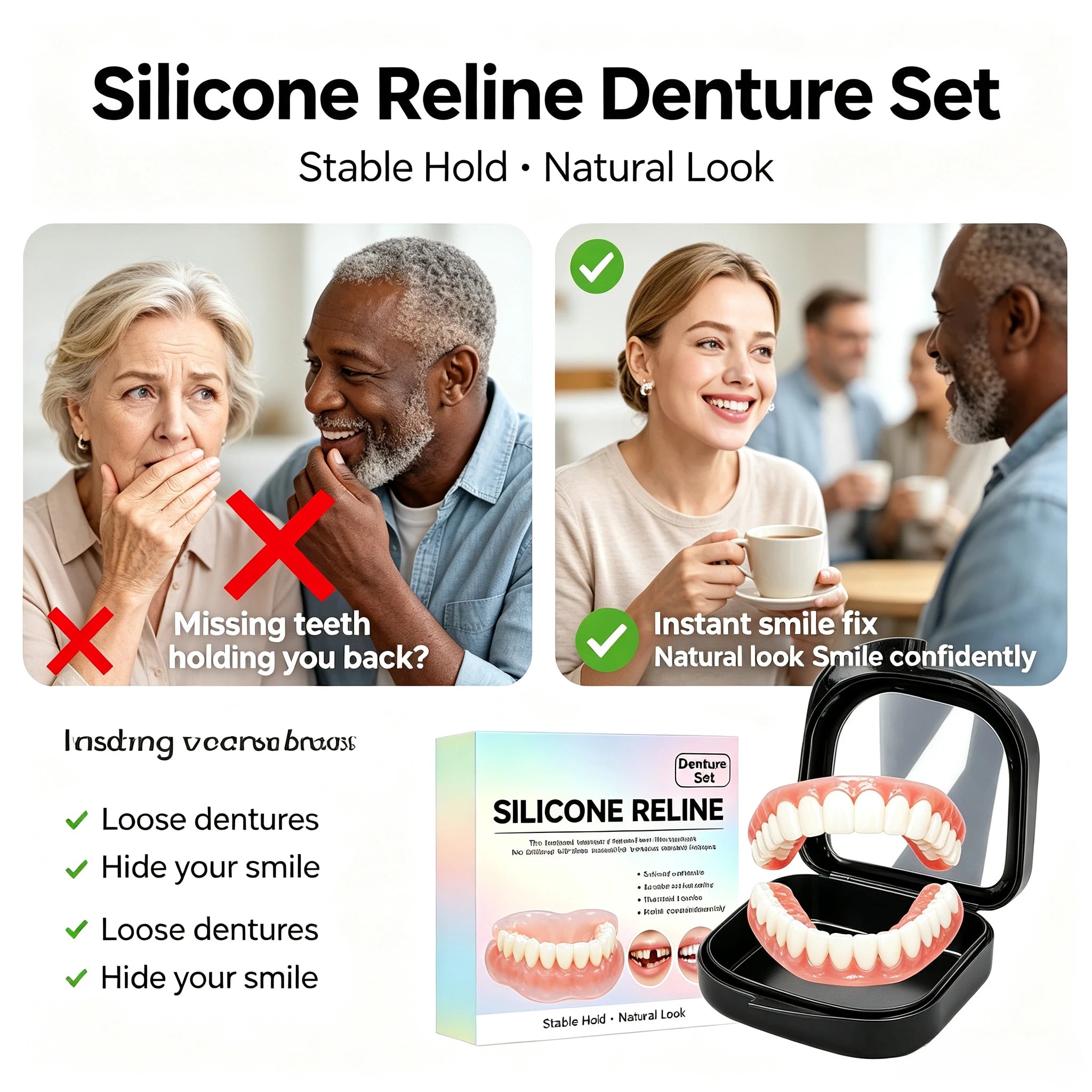 Silicone Dentures and Cosmetic False Teeth for Instant Smile Improvement at Home - 9