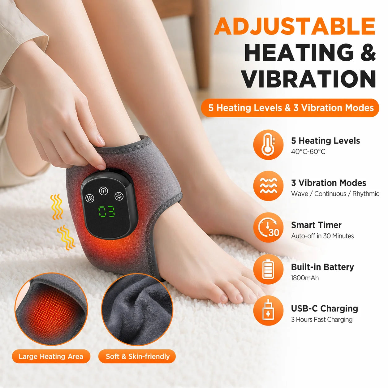Heated Ankle Massager and Electric Vibration Wrap for Pain Relief at Home - 7