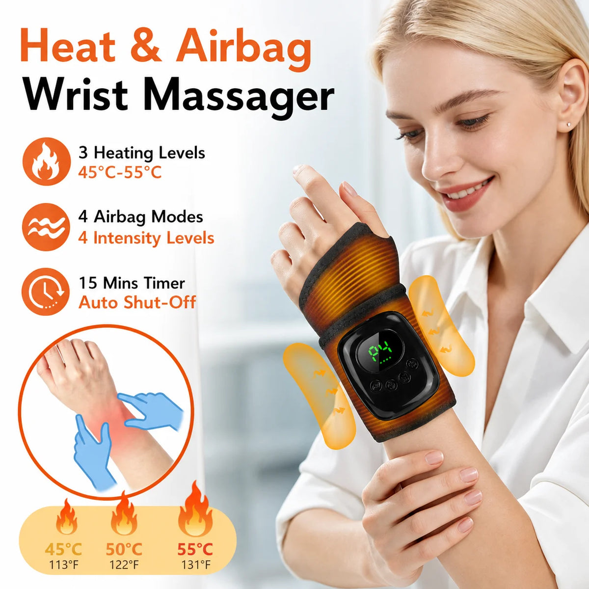 Cordless Wrist Massager and Heated Hand Wrap for Daily Relaxation and Muscle Relief