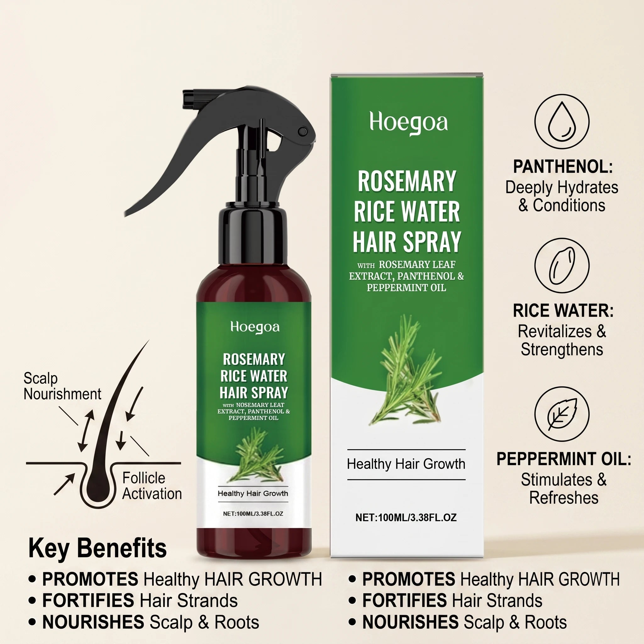 Rosemary Rice Water Hair Spray and Leave In Conditioner for Dry Frizzy Hair - 5