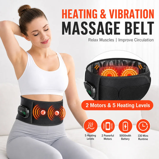 Back Massager Belt and Lumbar Support Wrap for Muscle Relief at Home or Work