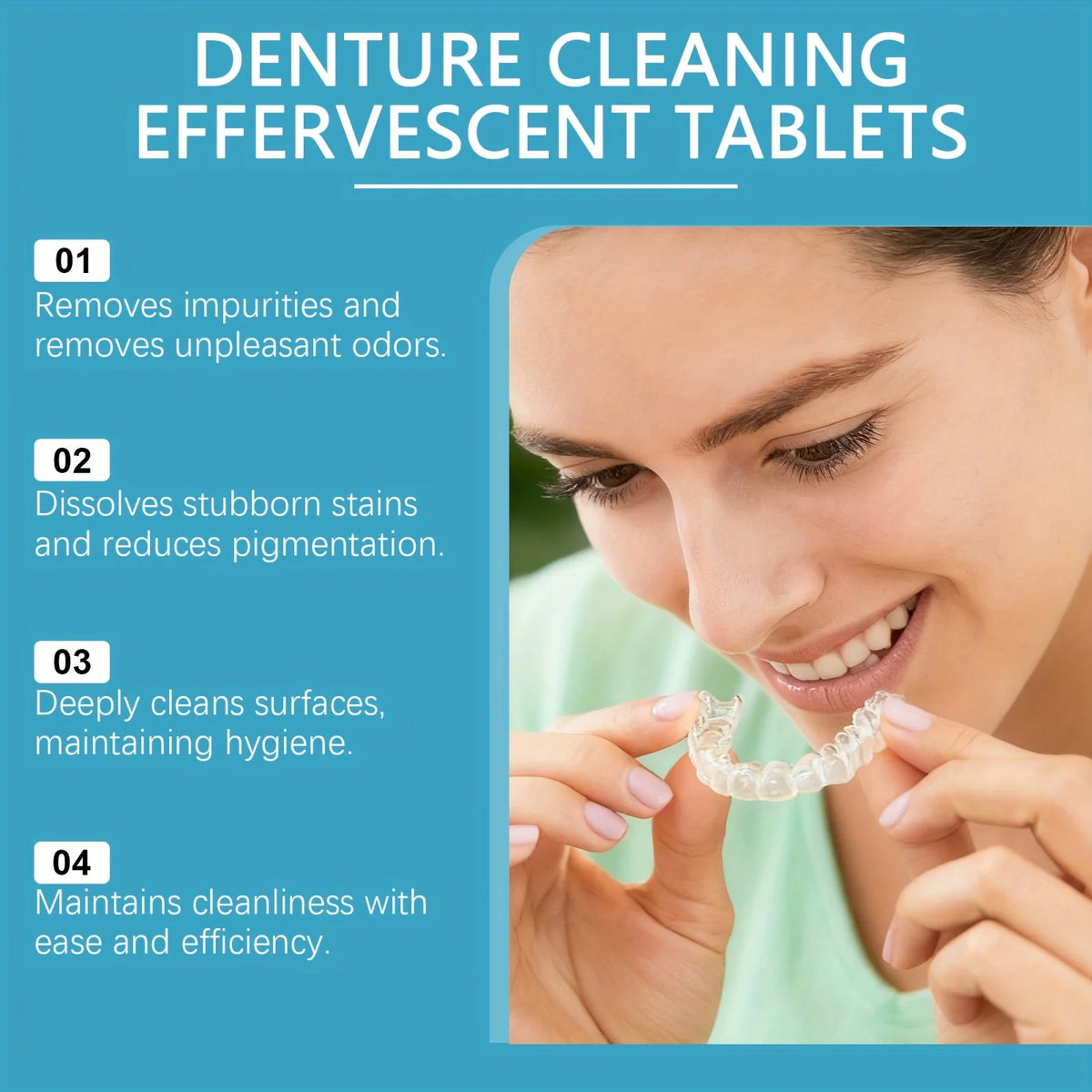 Denture Cleaning Tablets and Effervescent Soak Kit for Daily Dental Hygiene