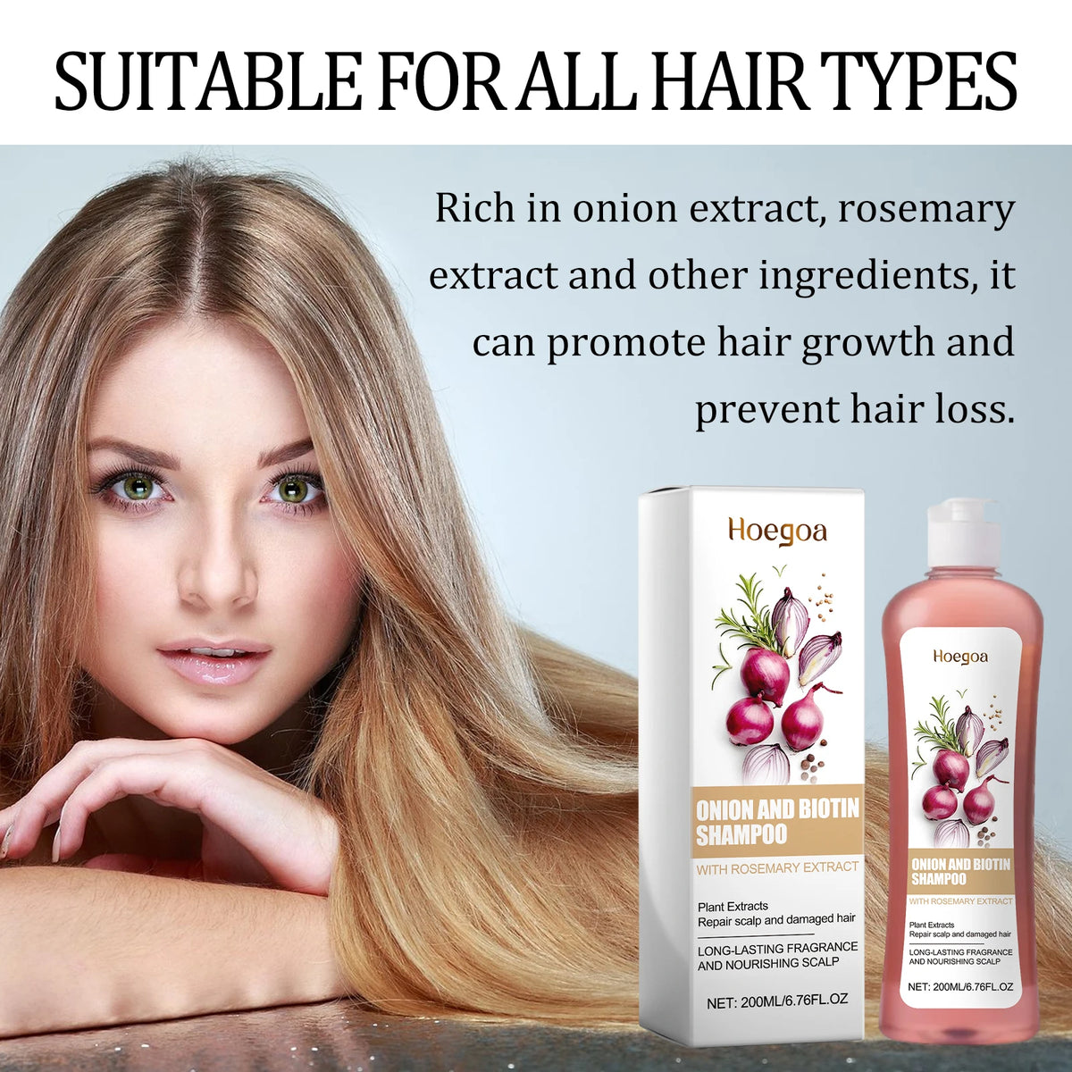 Onion and Biotin Shampoo and Hair Repair Cleanser for Damaged Hair Scalp Care