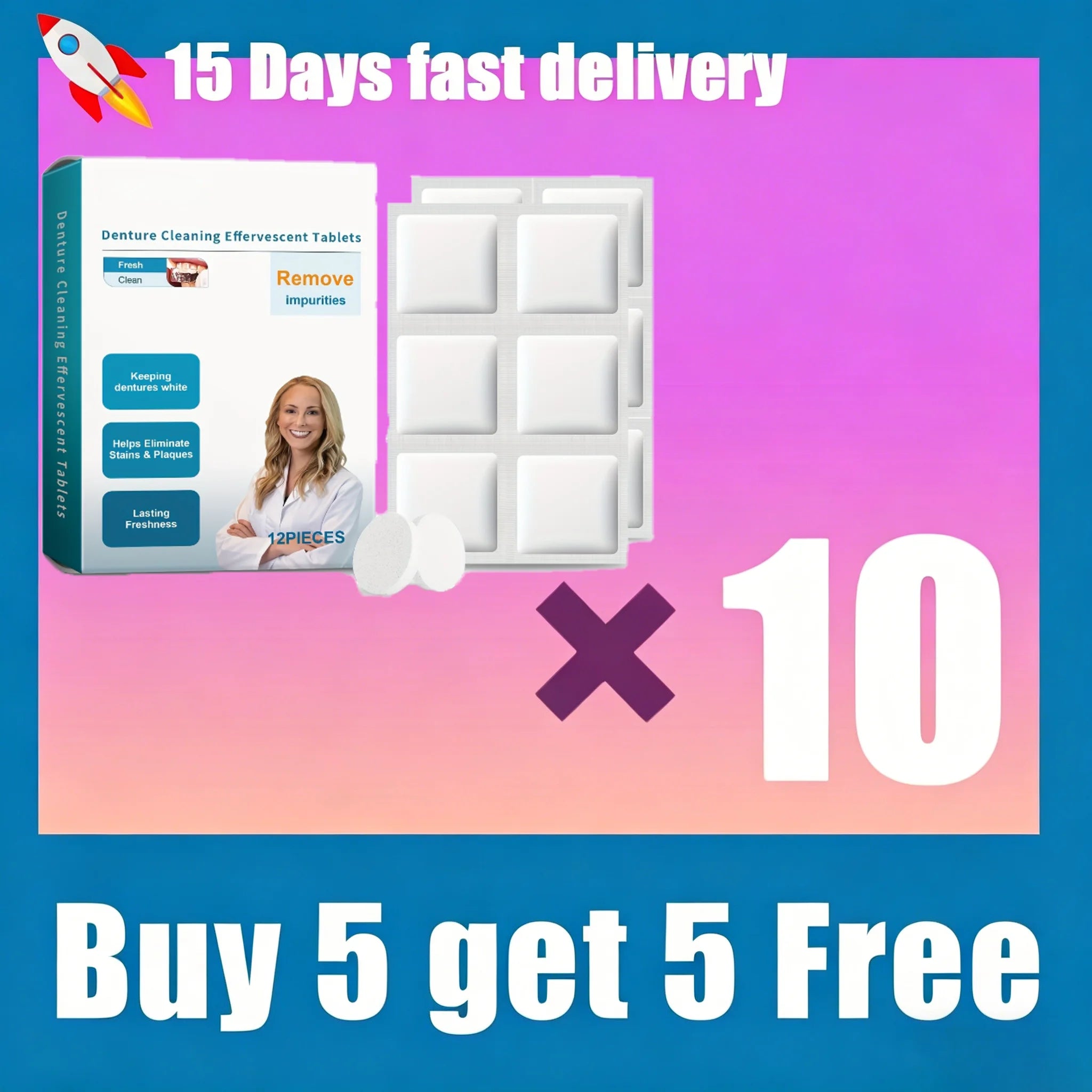 Denture Cleaning Tablets and Effervescent Soak Kit for Daily Dental Hygiene - 10