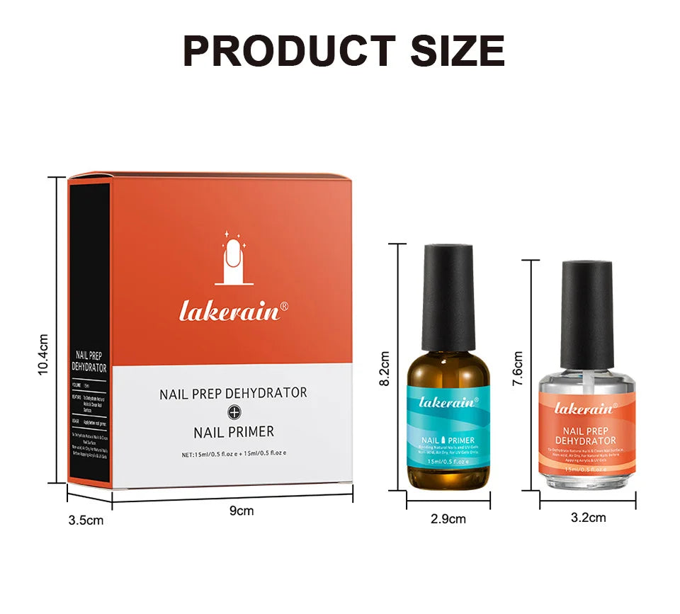 Nail Prep Dehydrator and Acid Free Primer set for long lasting gel manicure