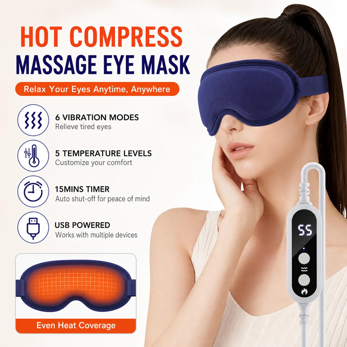 Electric Eye Massager and Heated Sleep Mask for Deep Relaxation and Travel