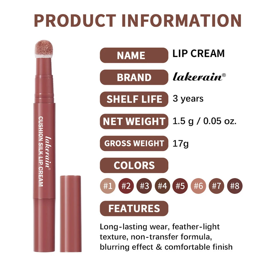 Cushion Silk Lip Cream and Matte Tint for Long Lasting Waterproof Makeup