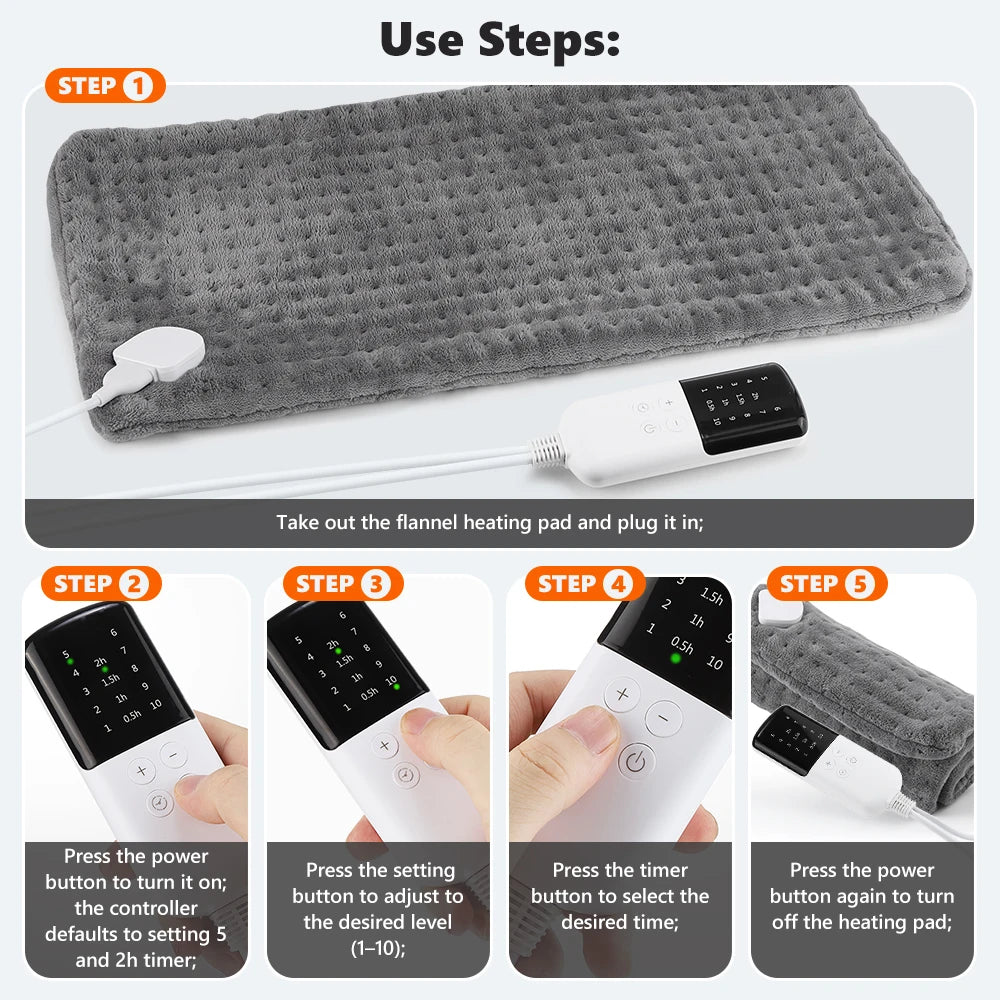 Electric Heating Pad and Thermal Warming Mat for Back Pain Relief at Home