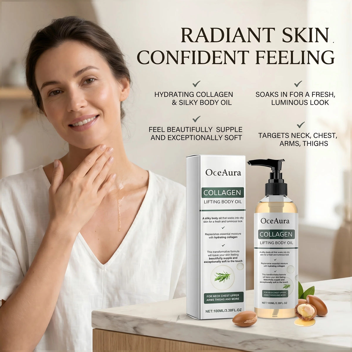 Collagen Body Firming Massage Oil and Tightening Skin Serum for Daily Body Care
