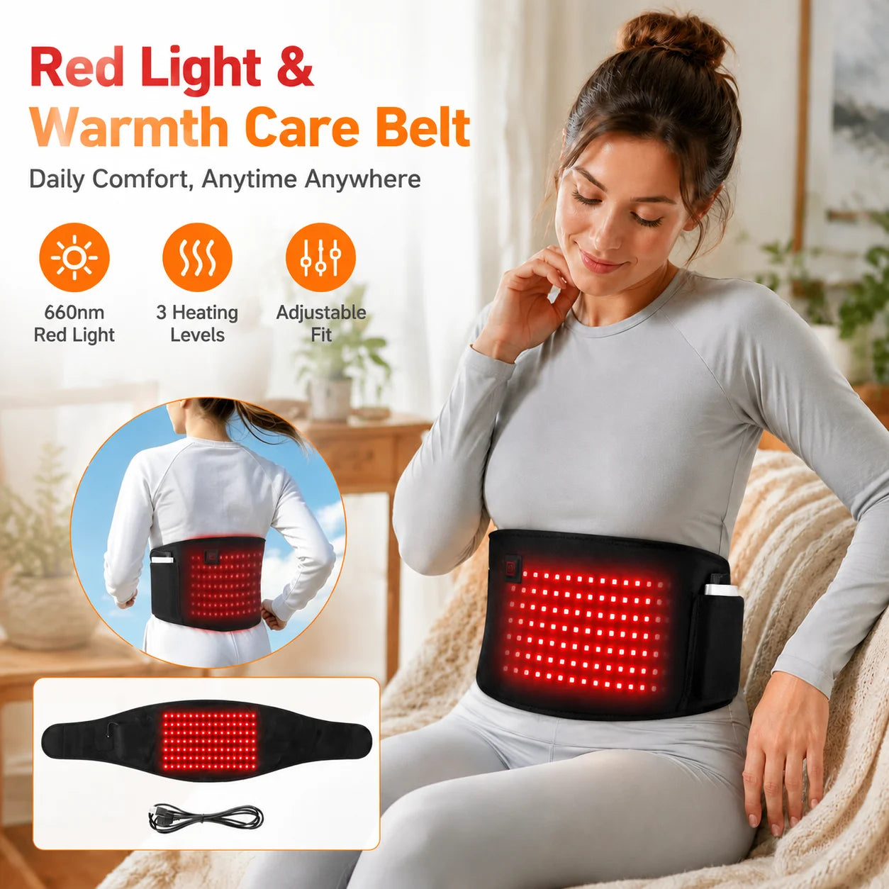 Red Light Waist Belt and Heating Pad for Muscle Relief at Home or the Office - 1