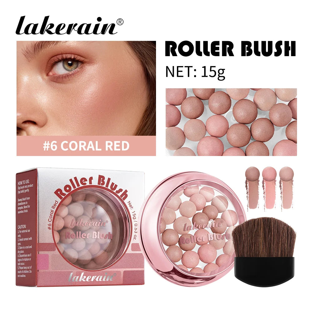 Roller Blush and Shimmer Powder Beads for Natural Glowing Cheek Makeup
