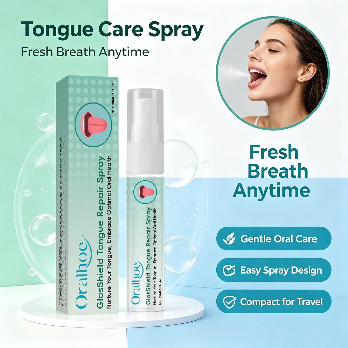 Tongue Repair Spray and Mouth Freshener for Daily Oral Care and Bad Breath