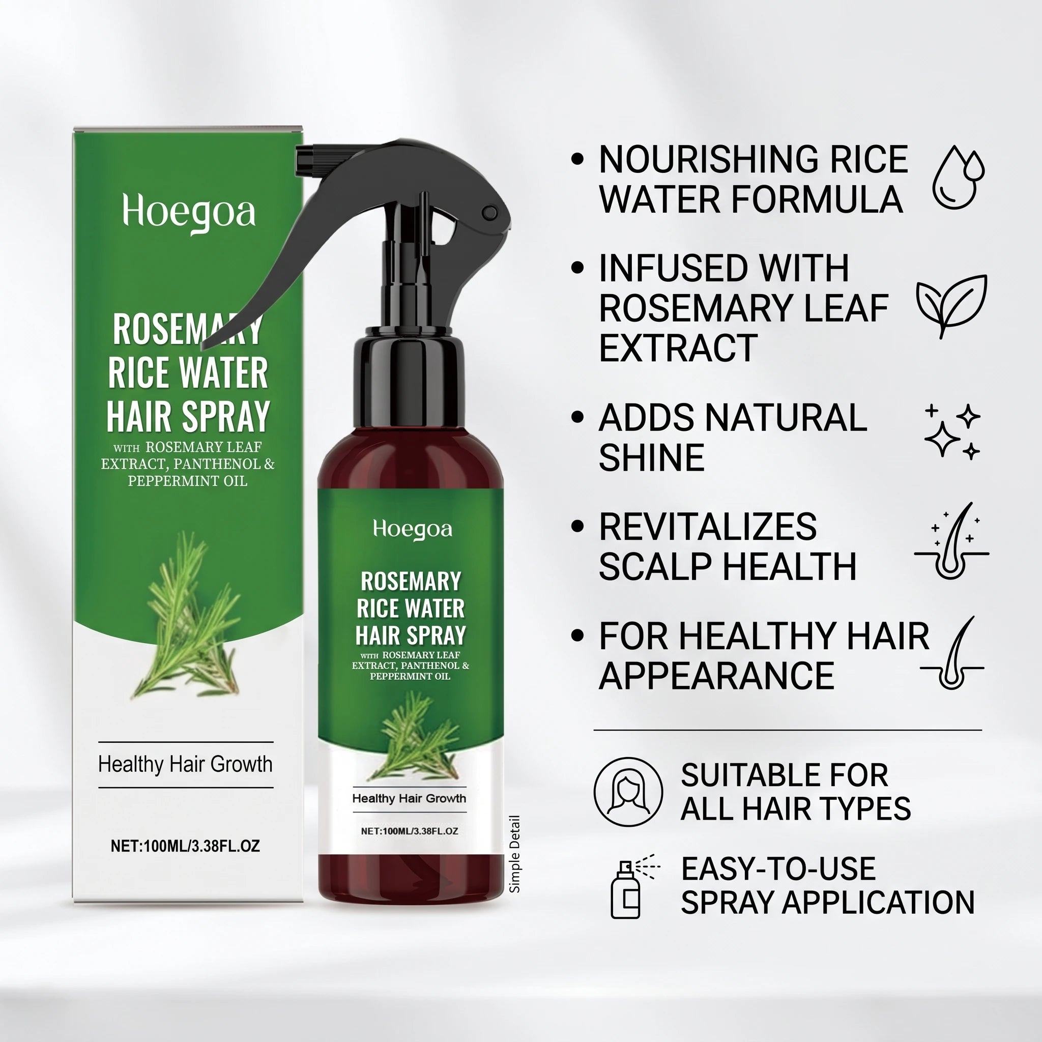 Rosemary Rice Water Hair Spray and Leave In Conditioner for Dry Frizzy Hair - 9