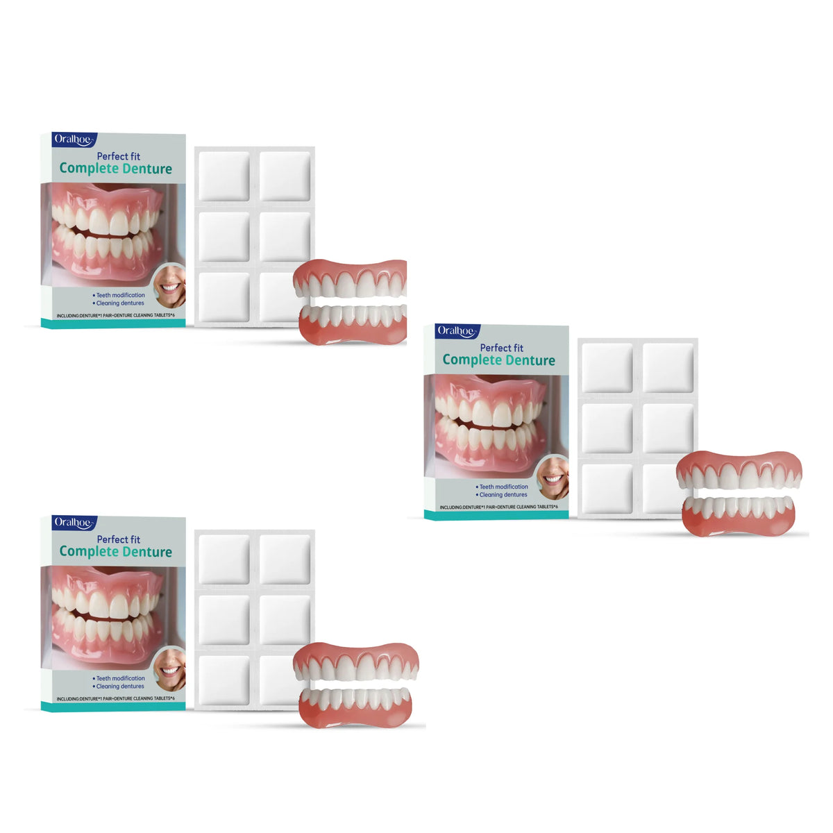 Cosmetic Denture Kit and Fake Teeth Set for Covering Missing or Stained Teeth