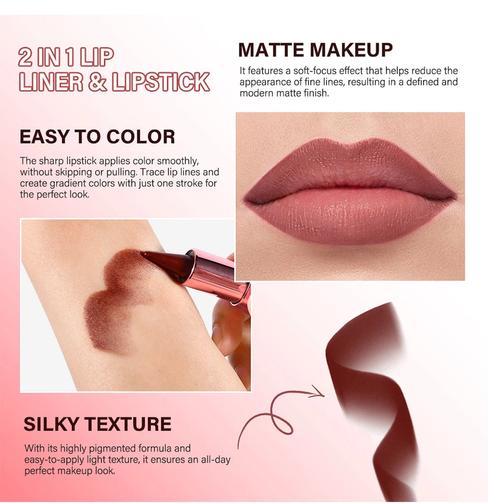 Matte Lip Liner and Lipstick Pen for Long Lasting Waterproof Daily Makeup Look - 18