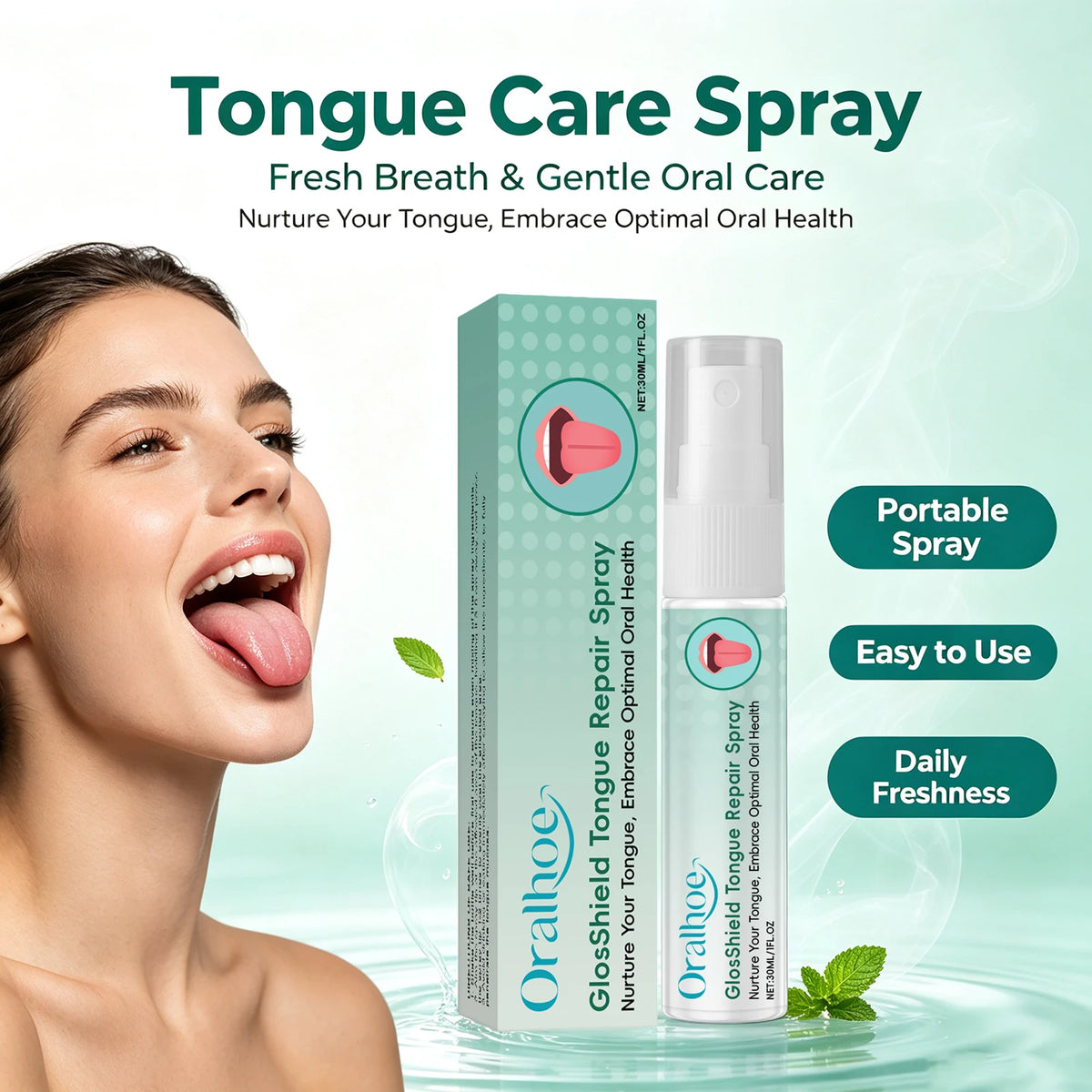 Tongue Repair Spray and Mouth Freshener for Daily Oral Care and Bad Breath