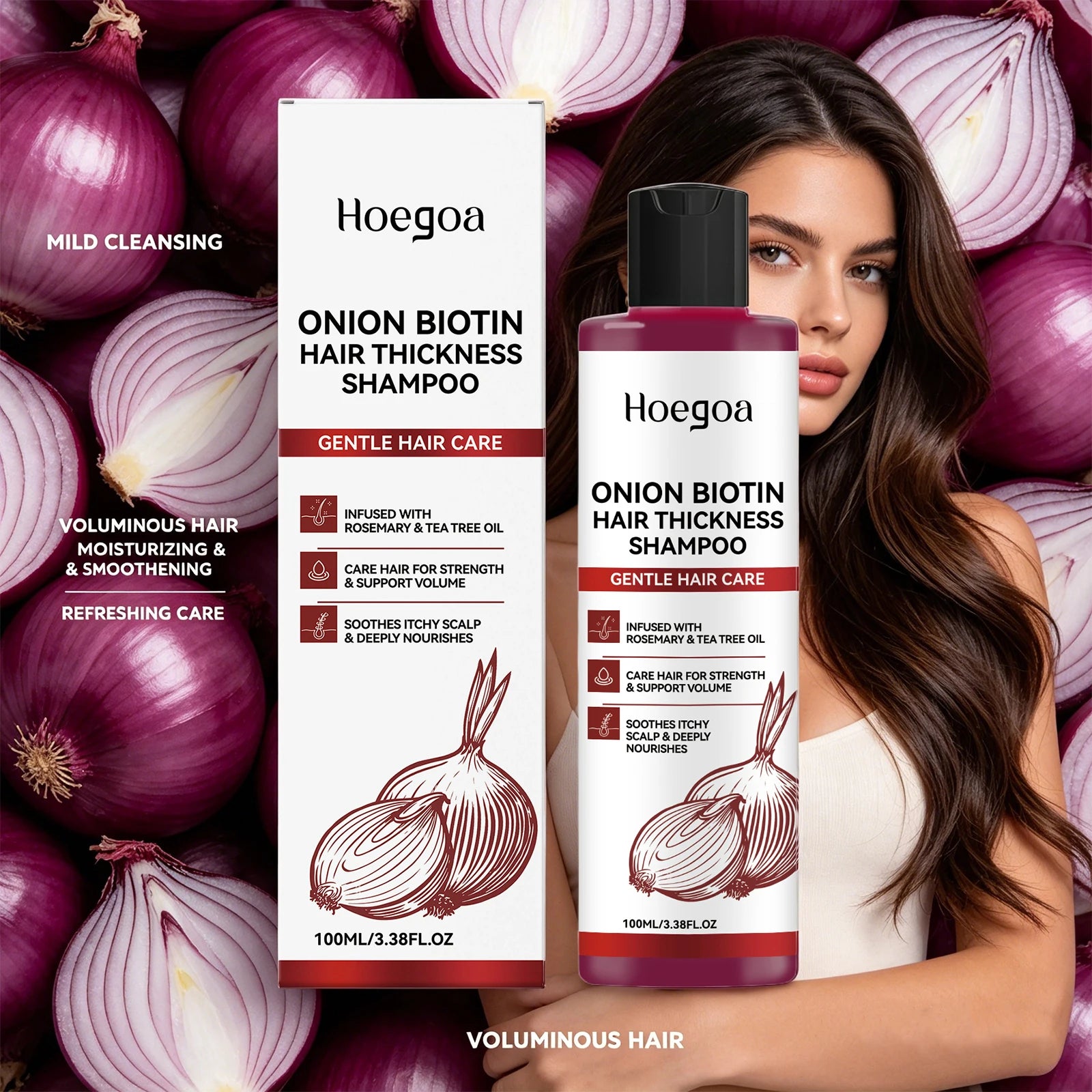 Onion Biotin Shampoo and Hair Growth Cleanser for Thicker Looking Voluminous Hair - 1