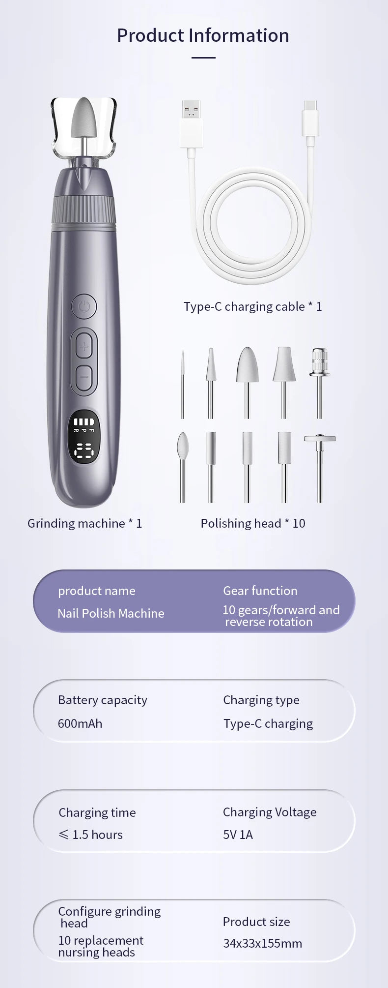 Electric Nail Drill and Manicure File Set for Salon Quality Home Nail Care