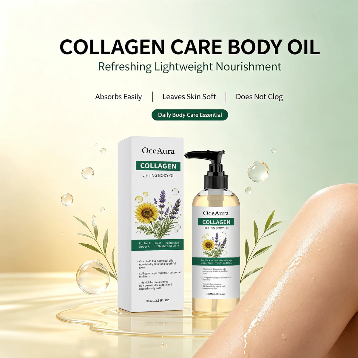 Collagen Body Oil and Skin Firming Serum for Daily Moisturizing and Hydration