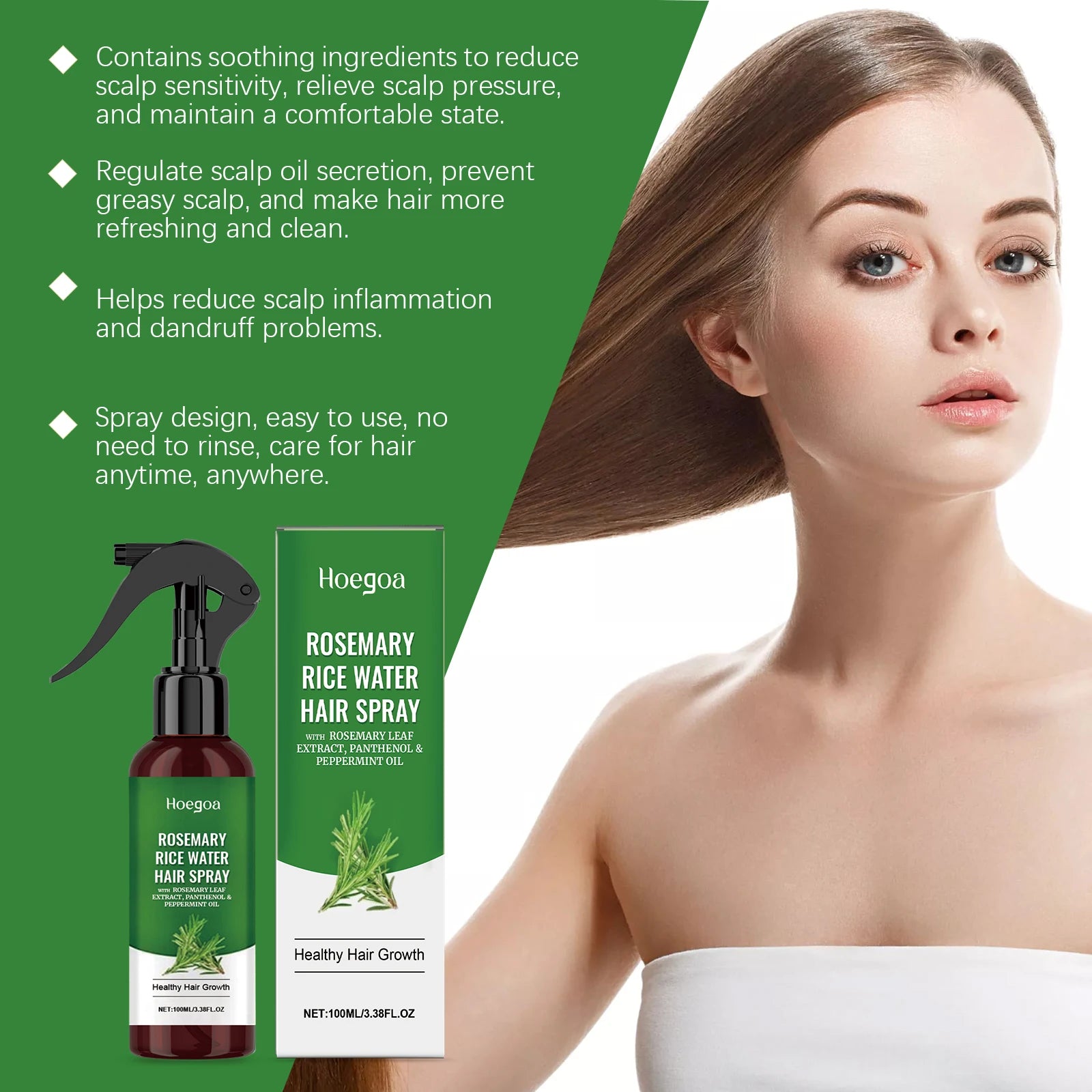 Rosemary Rice Water Hair Spray and Leave In Conditioner for Dry Frizzy Hair - 16