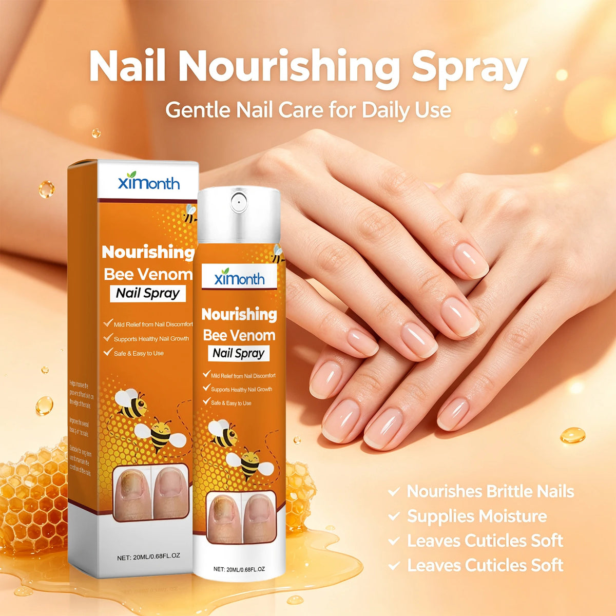 Bee Venom Nail Spray and Fungus Treatment for Restoring Damaged and Brittle Nails