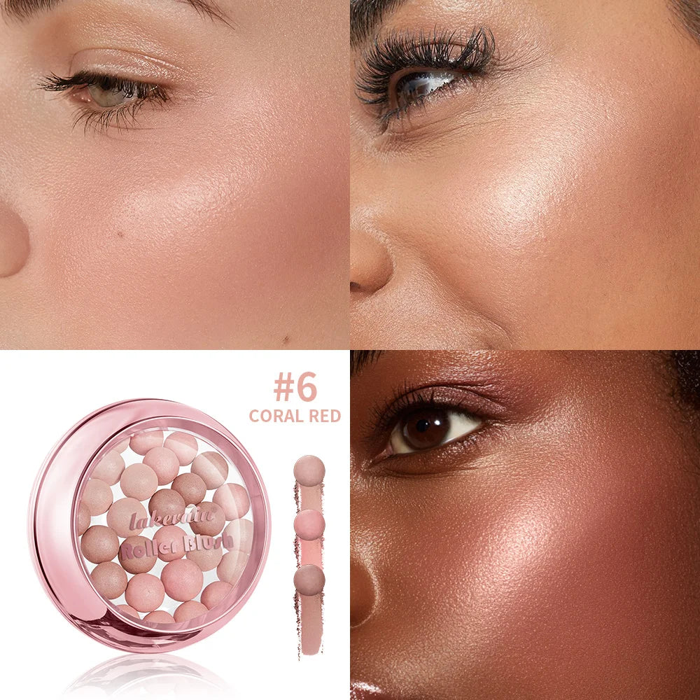 Roller Blush and Shimmer Powder Beads for Natural Glowing Cheek Makeup