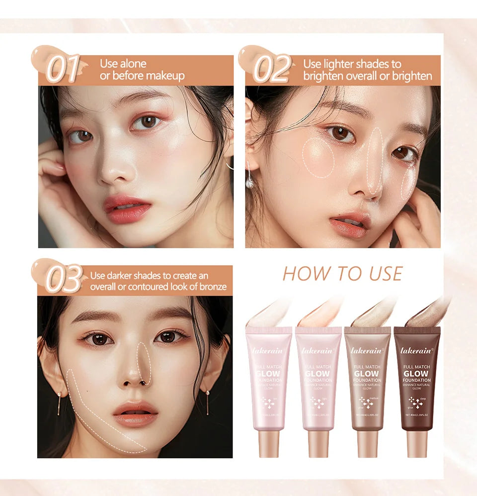 Liquid Glow Foundation and Illuminating Makeup Base for Radiant Skin Coverage
