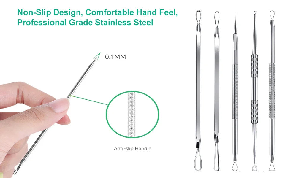 Blackhead Remover Kit and Pimple Popper Tools for Clear Facial Skin Care - 9