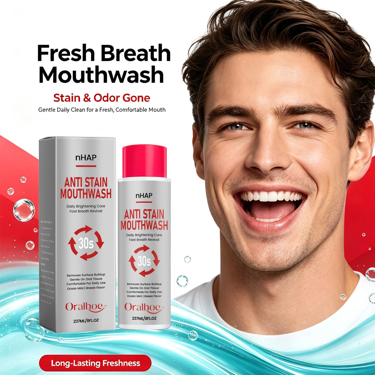 Anti Stain Mouthwash and Teeth Whitening Rinse for Daily Oral Hygiene and Fresh Breath