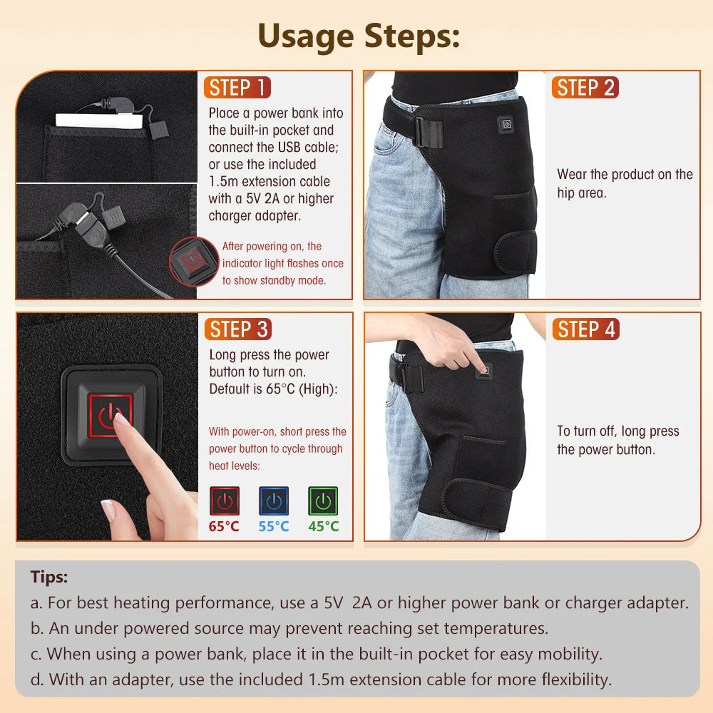 Red Light Hip Support Brace and Heating Pad for Daily Recovery and Comfort