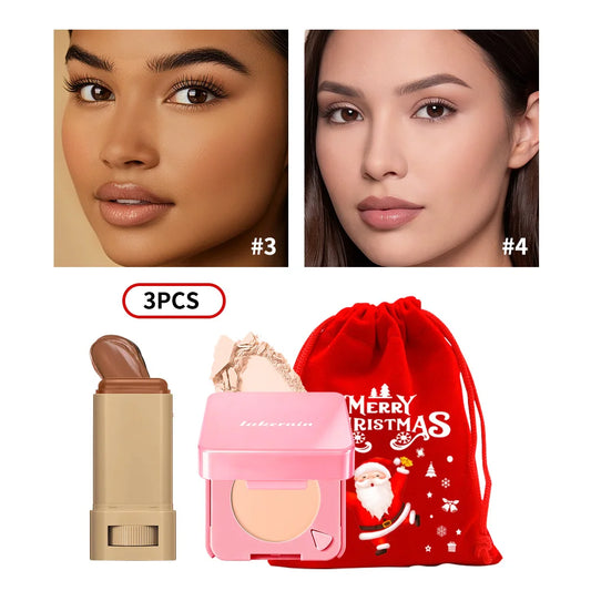 Foundation Stick and Pressed Powder Compact Set for Flawless Holiday Makeup Looks