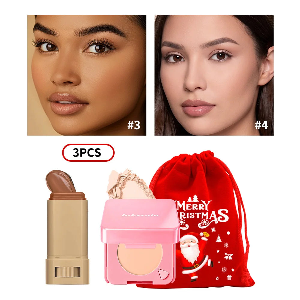 Foundation Stick and Pressed Powder Set for Smooth Matte Makeup Application
