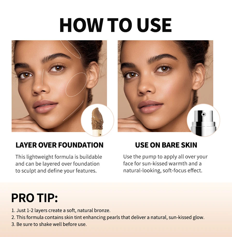 Multi Use Bronzing Serum and Liquid Face Foundation for Daily Makeup and Contouring