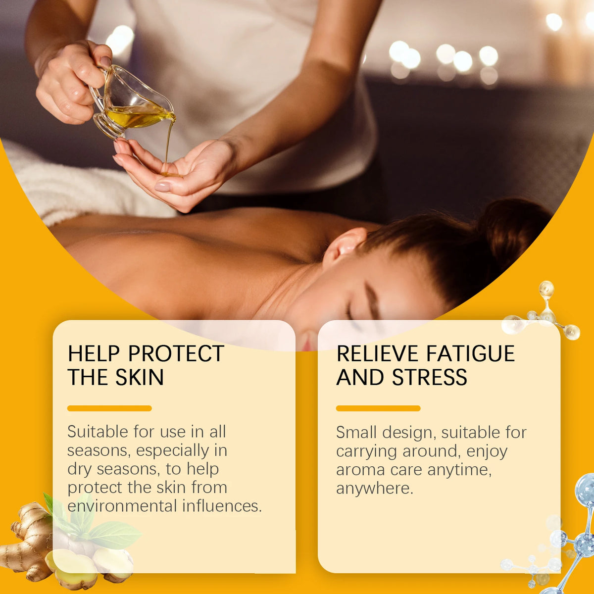 Ginger Massage Oil and Body Relaxing Essential Oil for Skin Nourishing Therapy
