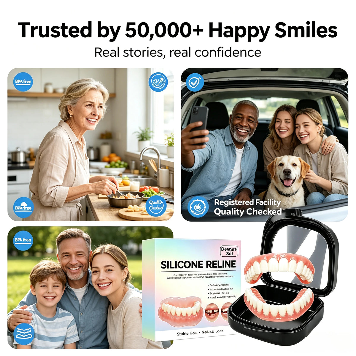 Silicone Dentures and Cosmetic False Teeth for Instant Smile Improvement at Home