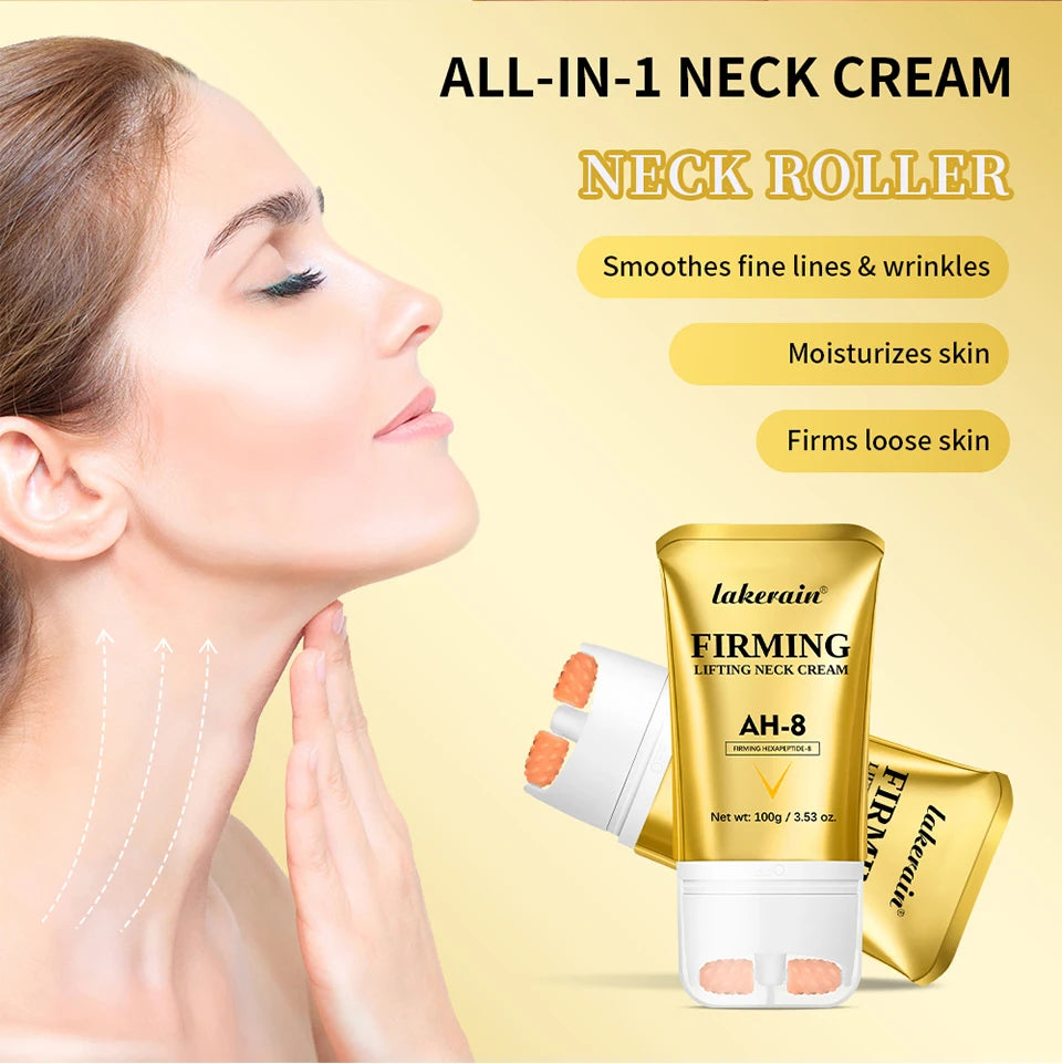 Firming Neck Cream and Anti Wrinkle Roller for Smoother Skin and Neck Lines