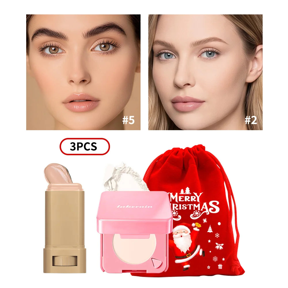 Foundation Stick and Pressed Powder Set for Smooth Matte Makeup Application