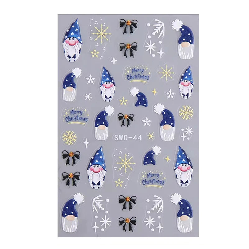 Santa Claus Nail Stickers and Christmas Decals for Winter Holiday Manicure Designs