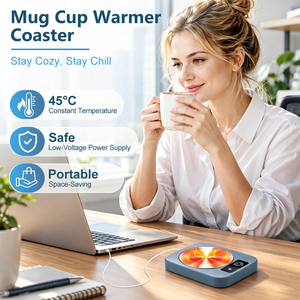 Electric Mug Warmer and Beverage Heating Coaster for Home and Office Use