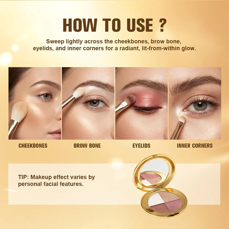 Highlighting Eye and Cheek Palette and Shimmer Makeup Kit for Radiant Daily Looks