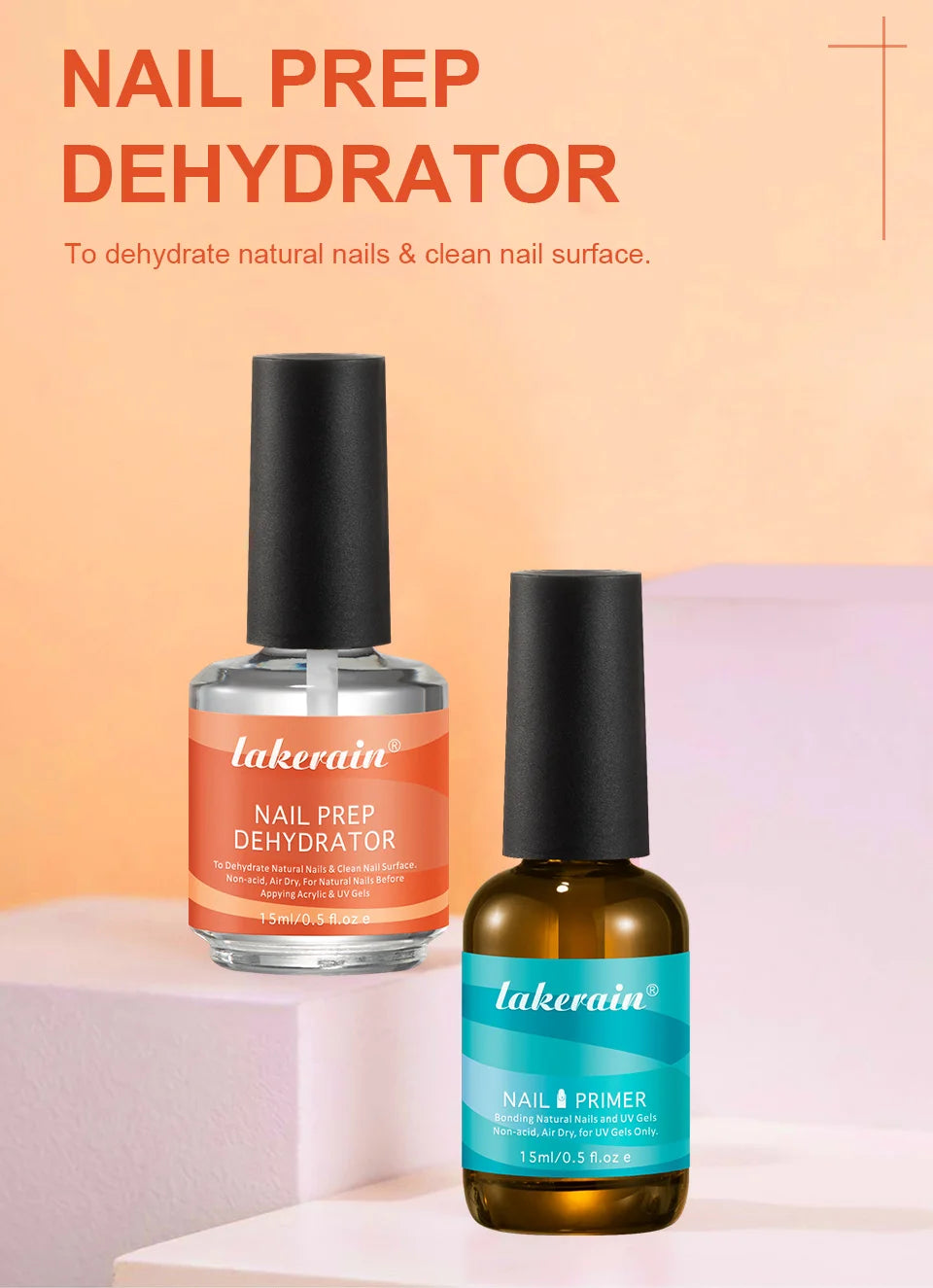 Nail Prep Dehydrator and Acid Free Primer set for long lasting gel manicure