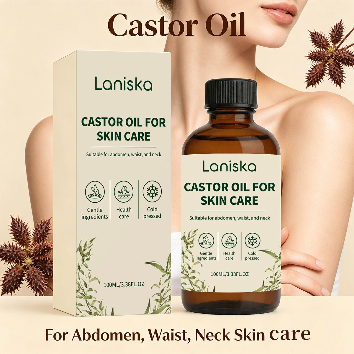 Cold Pressed Castor Oil and Moisturizing Body Care for Dry Skin and Massage